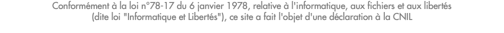 Conformément à la loi n°78-17 du 6 janvier 1978, relative à l'informatique, aux fichiers et aux libertés (dite loi "Informatique et Libertés"), ce site a fait l'objet d'une déclaration à la CNIL